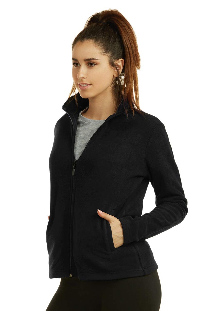 Sofra Women's Polar Fleece Full Zip Up Winter Jacket (L, Black) - Image 2